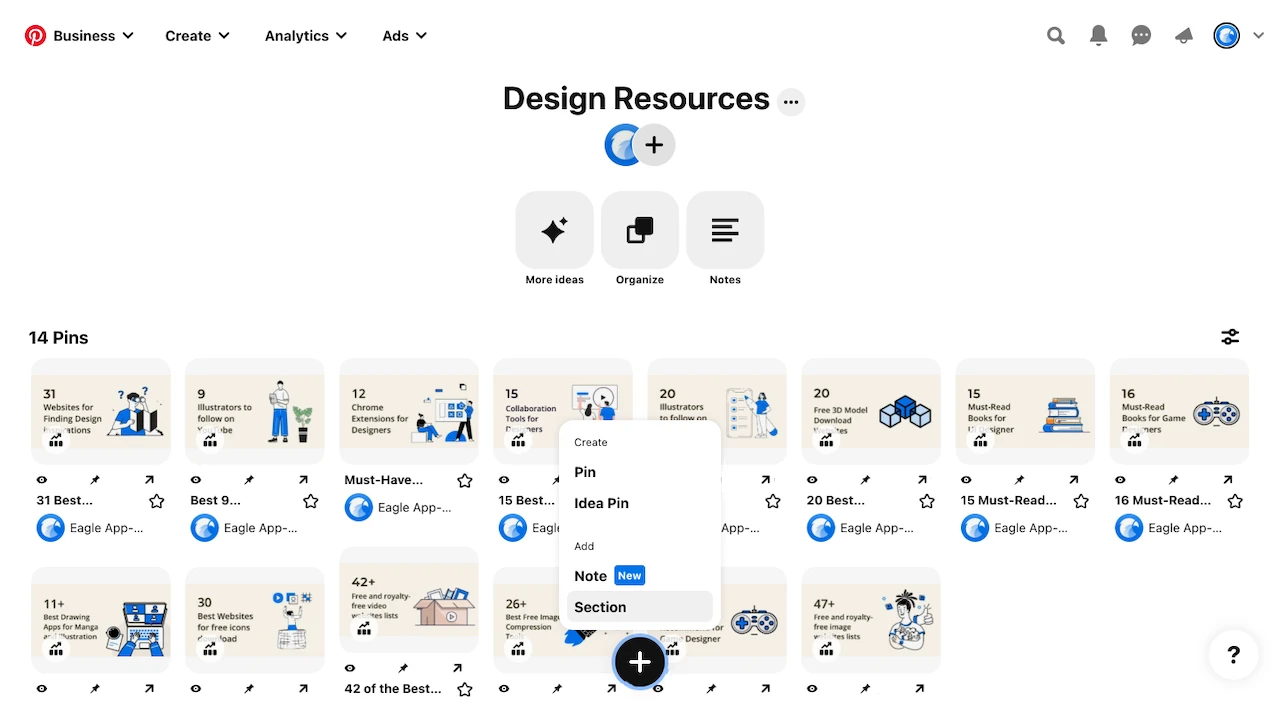 Build a board section/Images from Pinterest